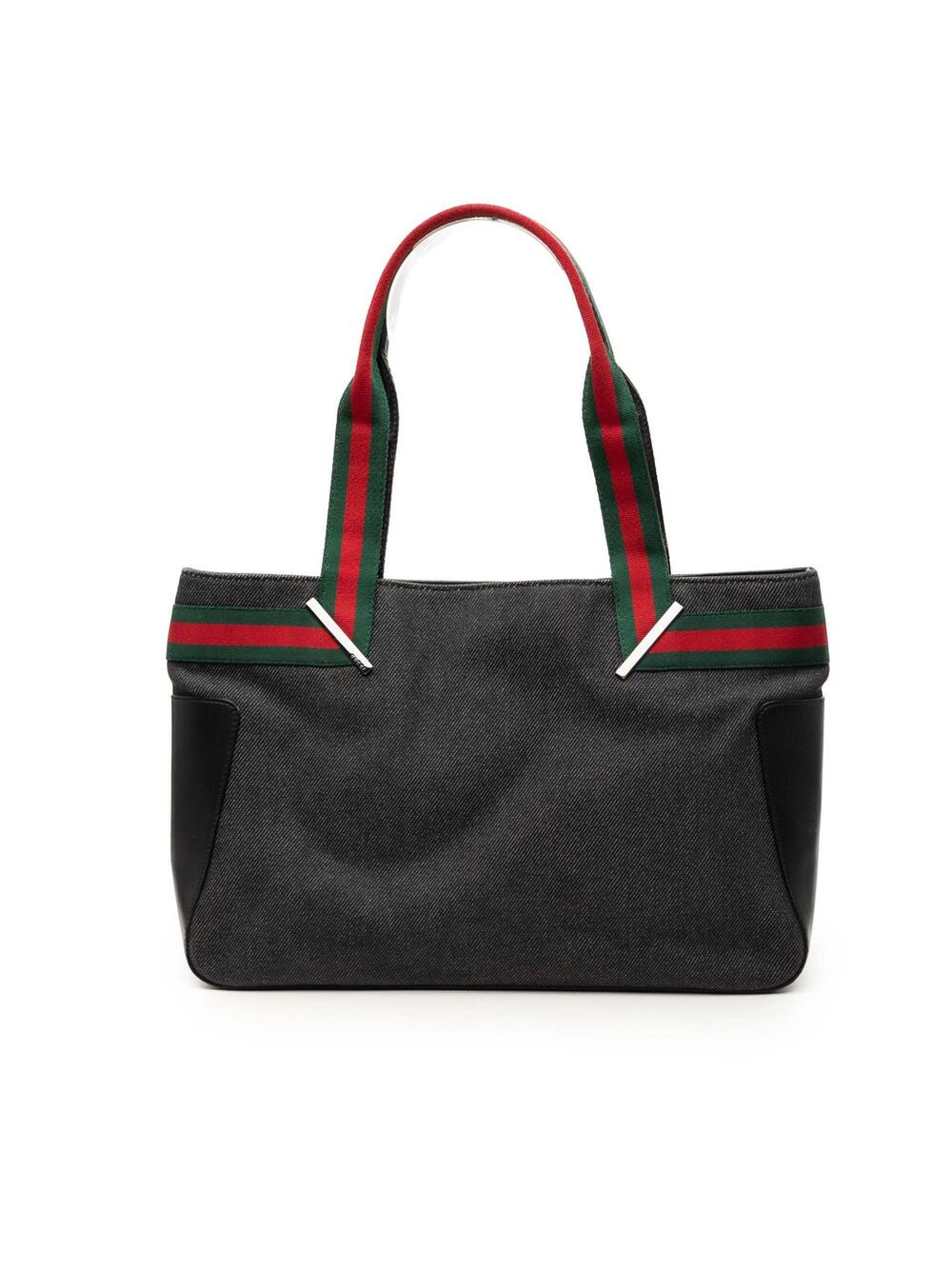Gucci Denim Web Tote Pre-Loved Black #346914G42B